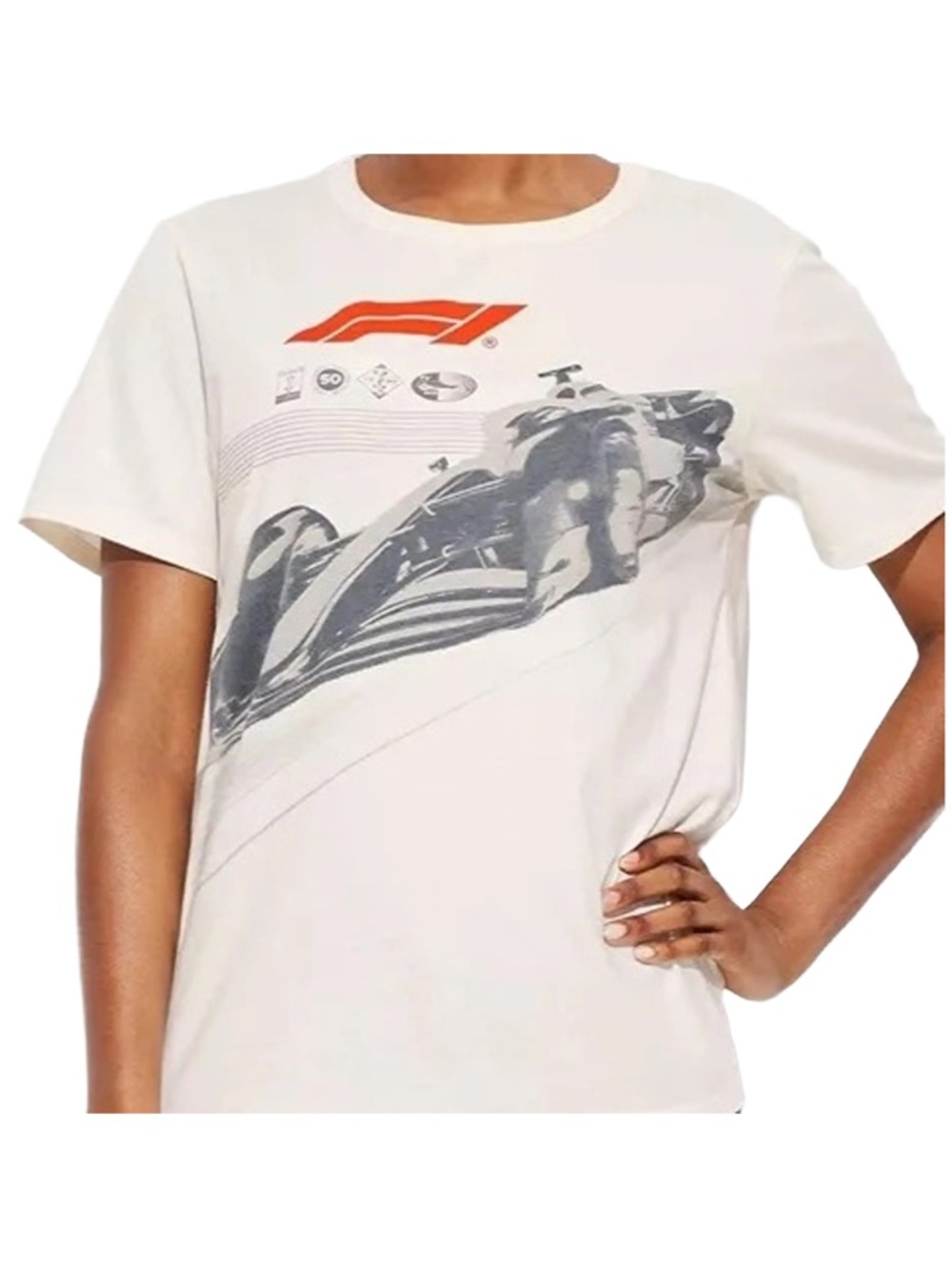 Hybrid Apparel White F1 Graphic Short Sleeve Tee with Red Logo